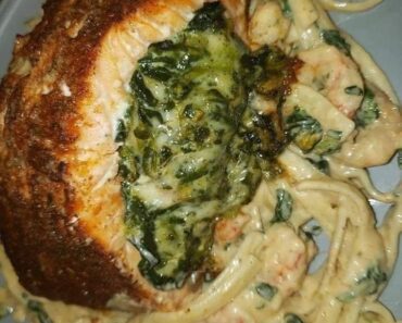 Blackened Salmon stuffed with spinach and parmesan