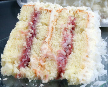 Coconut cake with raspberry filling