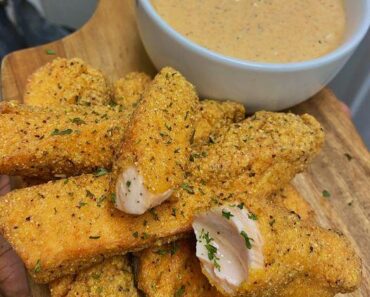 Fried Lemon Pepper Salmon Sticks with Old Bay Blue Cheese