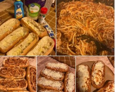 Cheesy Spaghetti Stuffed Garlic Bread Subs